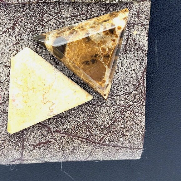 Handcrafted Wood Bead Necklace Leather on Copper Pendant w/ Geometric Stones - Picture 8 of 8